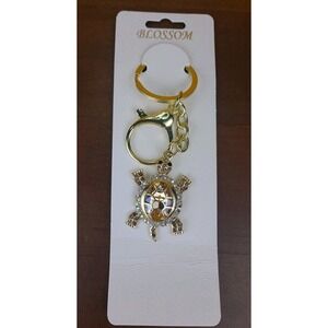 Turtle Gold Rhinestone Crystal Gold Tone Keychain Backpack Purse Clip